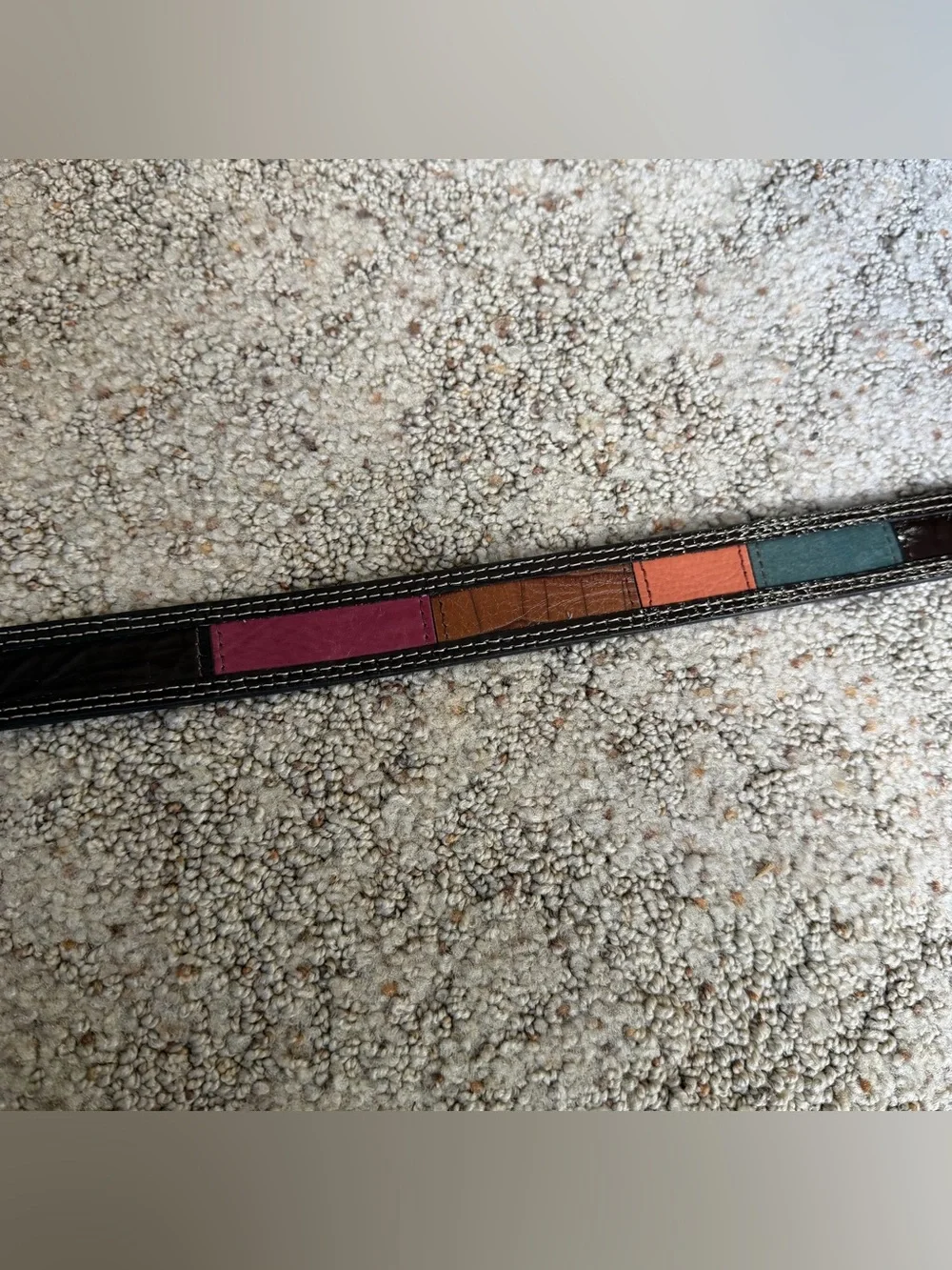 VTG Y2K Fossil Genuine Leather Multicolor Patchwork Belt Size Small